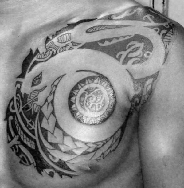 Polynesian Tribal Snake Mens Upper Chest Tattoos