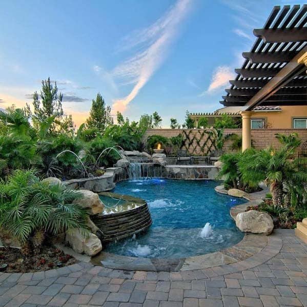 Pool Waterfall Backyard Design