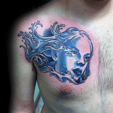 Portrait Aquarius Mens Blue Ink Ches Tattoos