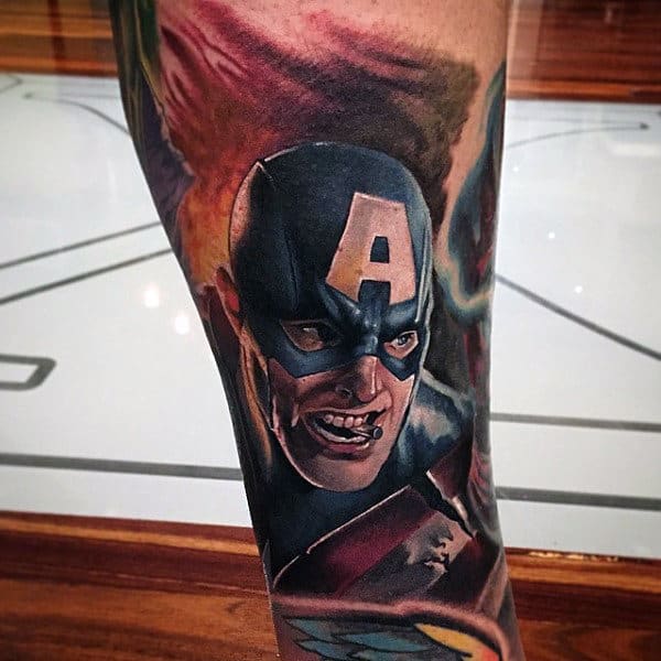 Portrait Of Captain America Mens Arm Tattoo