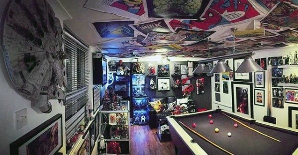 Poster Ceiling Pool Table Gaming Man Cave Designs