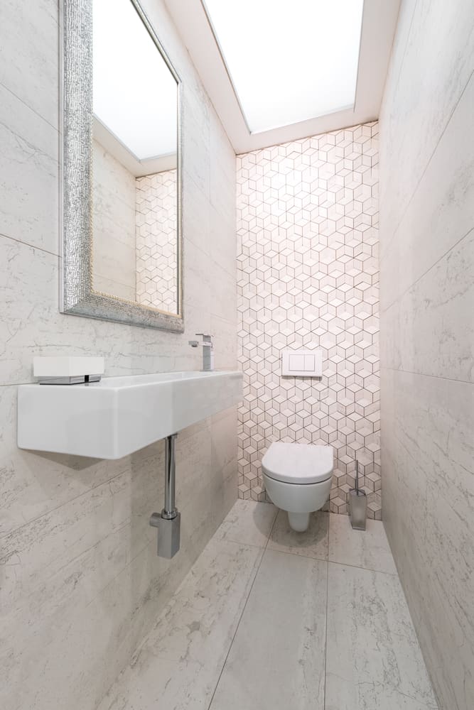 accent wall tile small white bathroom 