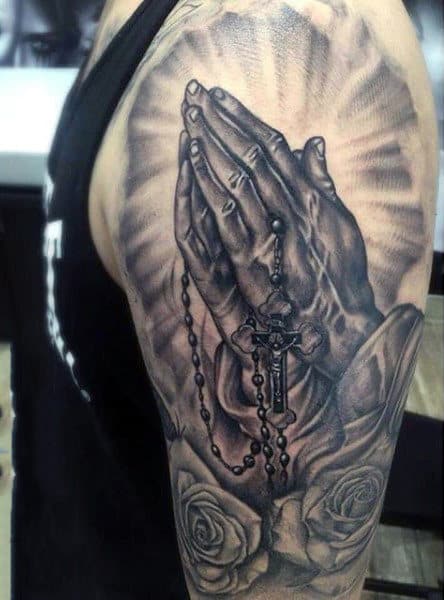 Praying Hands Tattoo On Arm For Guys