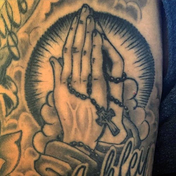 Praying Hands With Rosary Beads Guys Tattoo