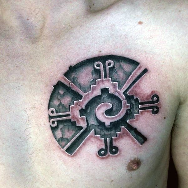 Pressed In Mens Optical Illusion Shape Tattoo On Upper Chest