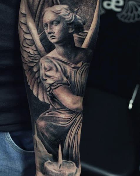 Pretty Guardian Angel Candle Flame Tattoo Mens Sleeves