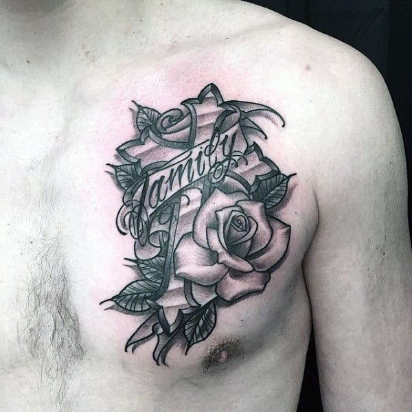 Pretty Rose And Family Tattoo Male Chest