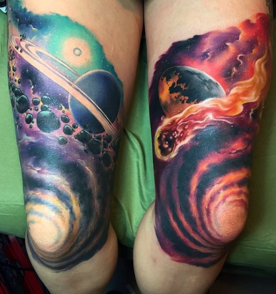 Pretty Universe Tattoo On Thighs For Men