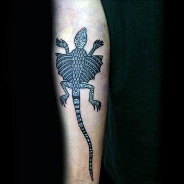 Pretty Winged Lizard Tattoo On Forearms Men