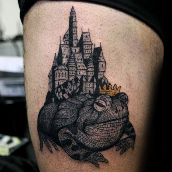 Prince Frog With Castle Mens Thigh Tattoos