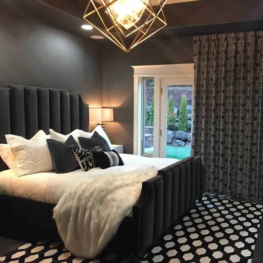 printed design curtains black bedroom 