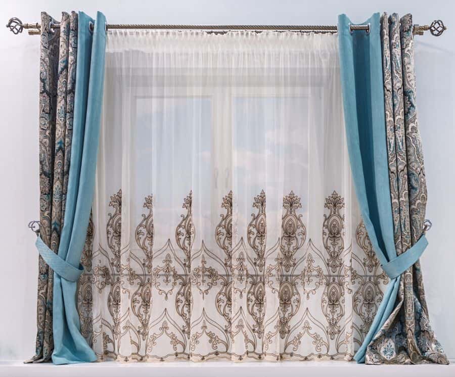 elaborate design curtains with blue