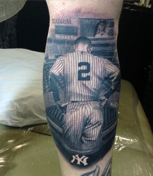 Professional Baseball Player Tattoo For Men On Leg Calf