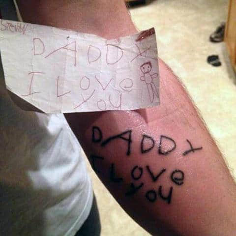Proud Daddy Sporting Kids Loving Message Family Tattoo On Forearm