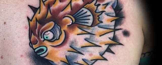 50 Pufferfish Tattoo Ideas For Men – Tetraodontidae Blowfish Designs