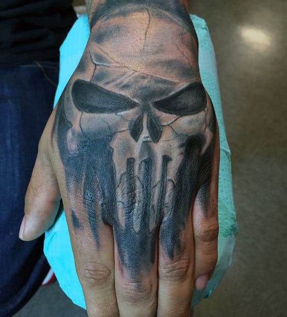 Punisher Skull Mens Hand Tattoo