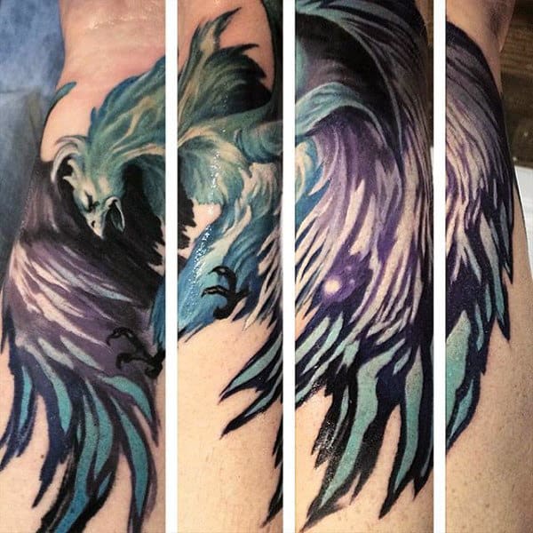 Purple And Blue Tribal Phoenix Tattoo For Men