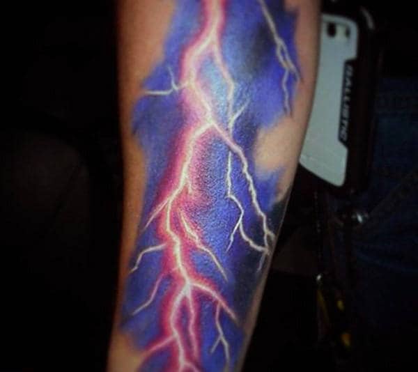 Purple And Red Lightning Bolts Tattoos For Men