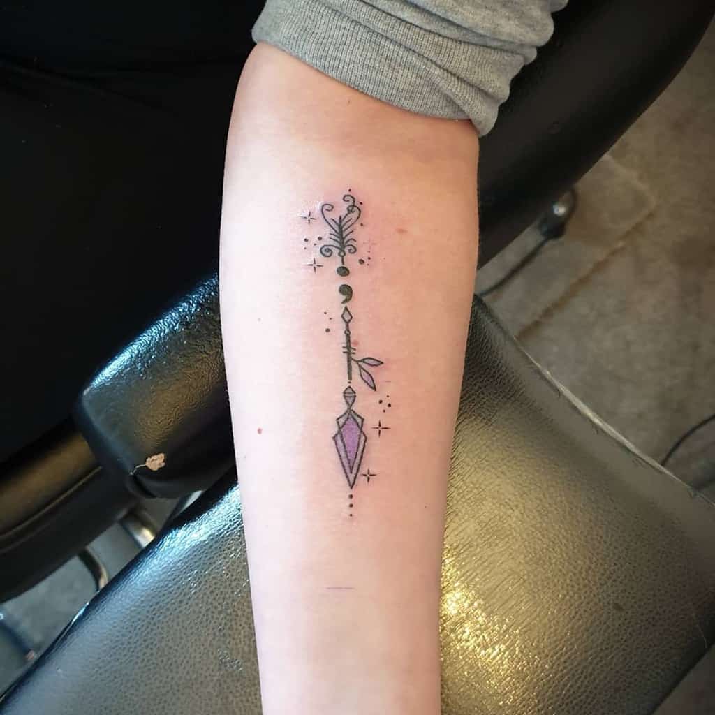 Purple Arrowhead Delicate Semicolon Tattoo