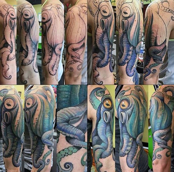 Purple Men's Octopus Tattoo