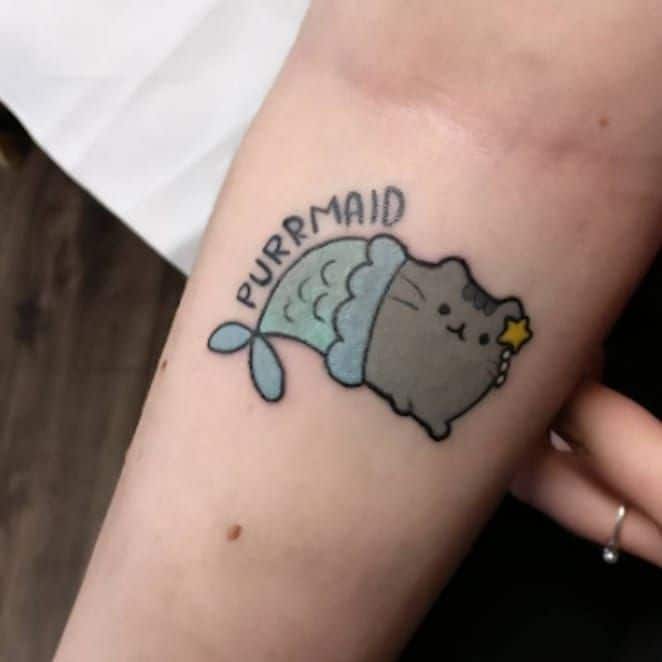 Purrmaid Adorable Fat Pusheen Cat Tattoo