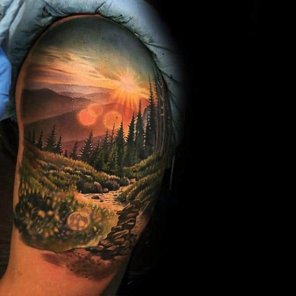 Quarter Sleev Realistic 3d Nature Landscape Incredible Tattoos Male