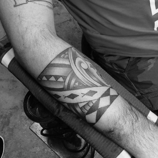 Quarter Sleeve Forearm Polynesian Tribal Tattoos For Guys