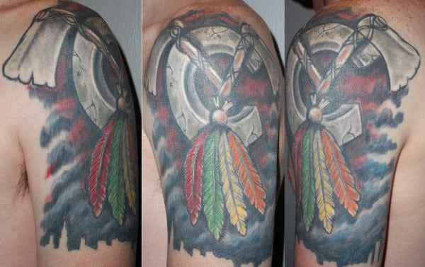 Quarter Sleeve Guys Chicago Blackhawks Stone Tattoo Designs