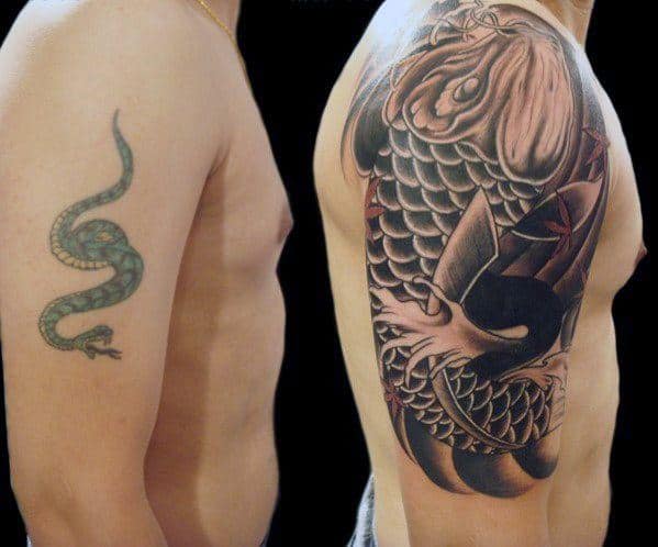 Quarter Sleeve Guys Koi Fish Japanese Cover Up Tattoos