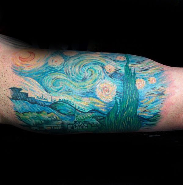 Quarter Sleeve Starry Night Tattoo Design Ideas For Males
