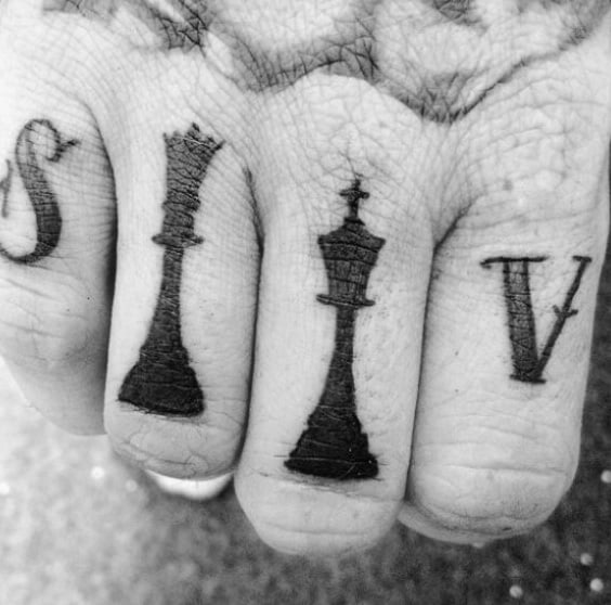 Queen And King Chess Pieces Mens Knuckle Tattoos