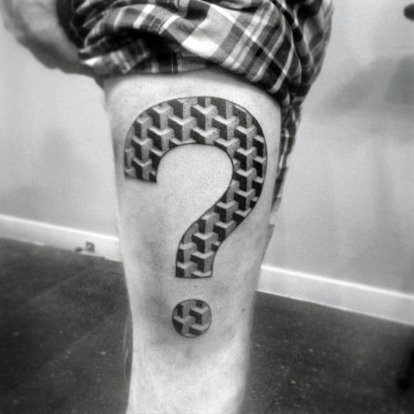 Question Mark Mens Pointillism Thigh Tattoo