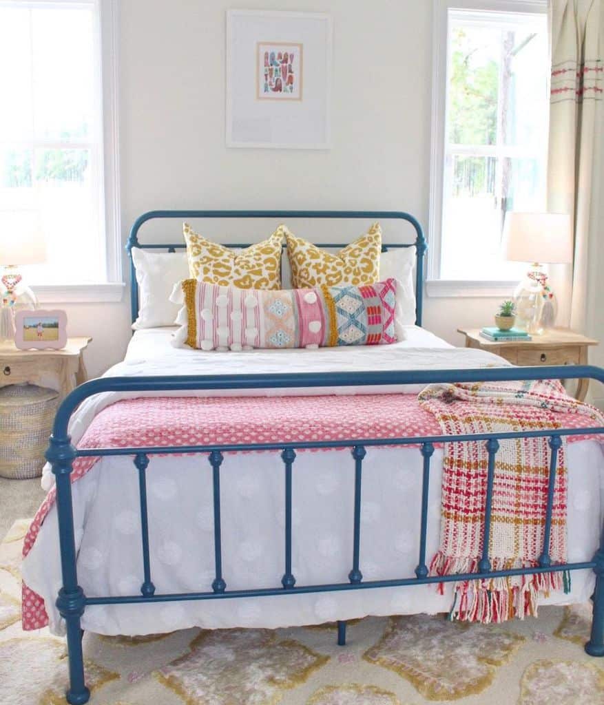 steel blue bed frame girls bedroom 