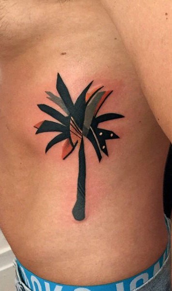 Quirky Palm Tree Tattoo On Torso For Men