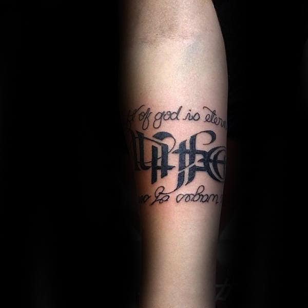 Quote Life Death Ambigram Mens Forearm Tattoos