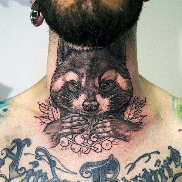 Raccoon Mens Neck Tattoos