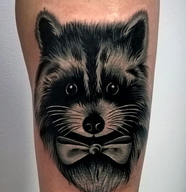 Raccoon With Bow Tie Mens Arm Tattoo