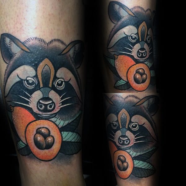 Raccoon With Fruit Mens Forearm Tattoos