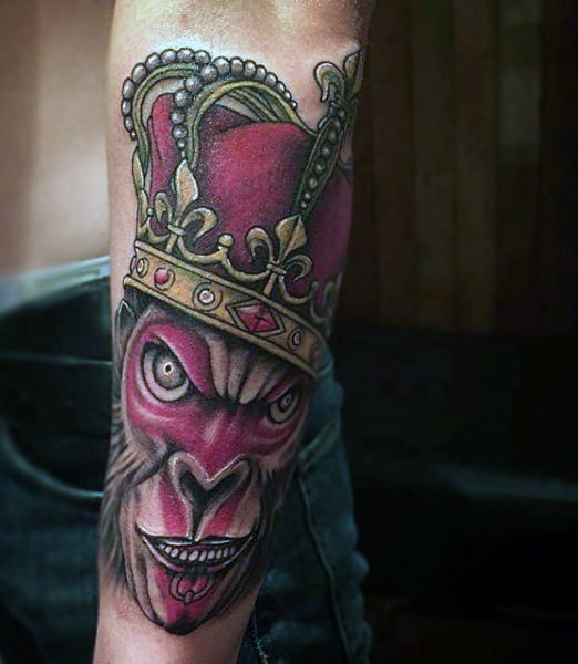 Raging Beast With Pink Crown Tattoo Forearms Men