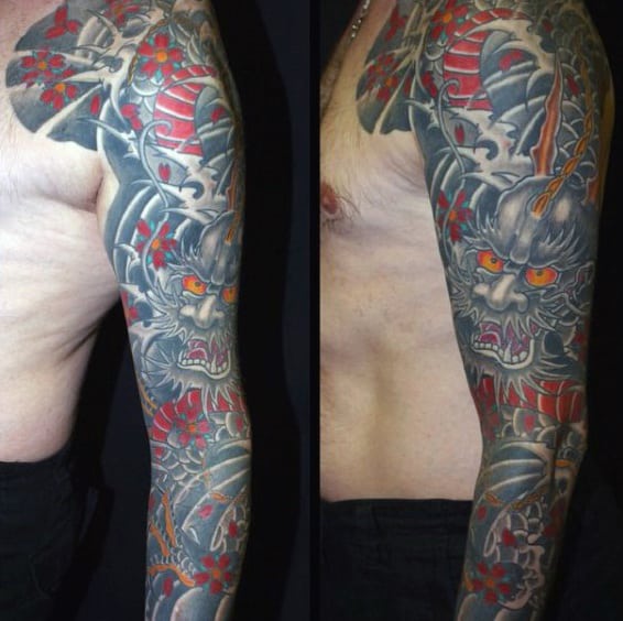 Raging Gray Dragon Tattoo Full Sleeves