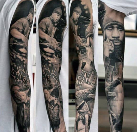 Rapper With Dj Artist Mens Music Sleeve Tattoo Designs