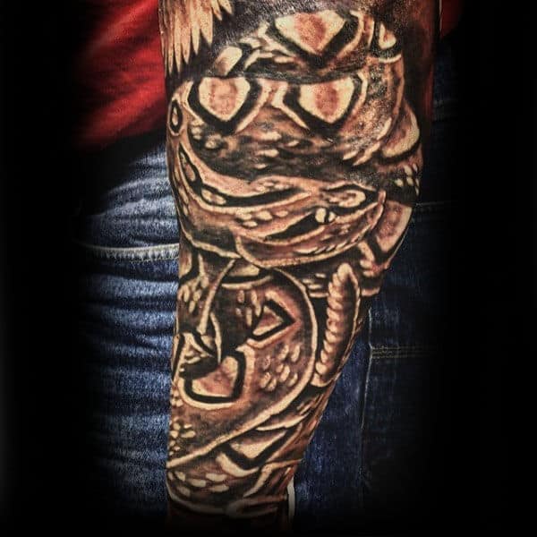 Rattlesnake Lower Arm Sleeve Tattoos For Men