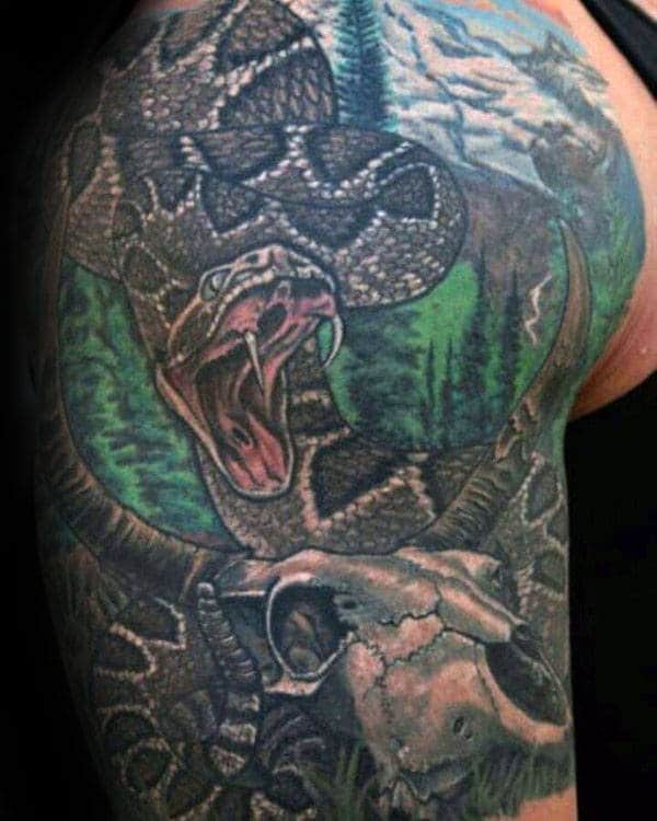 Rattlesnake Skull Male Half Sleeve Tattoo Designs