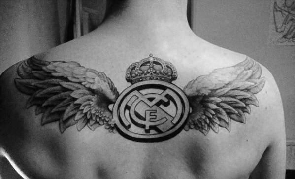 Real Madrid With Angel Wings Logotattoo Design Ideas For Males On Upper Back