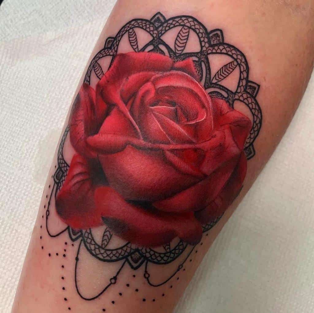 Realism roses flower female tattoo