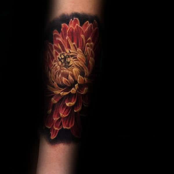 Realistic 3d Chrysanthemum Male Tattoo Ideas For Forearm