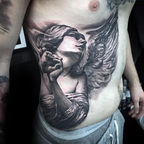 Realistic 3d Cool Tattoo Of Angel On Mans Chest