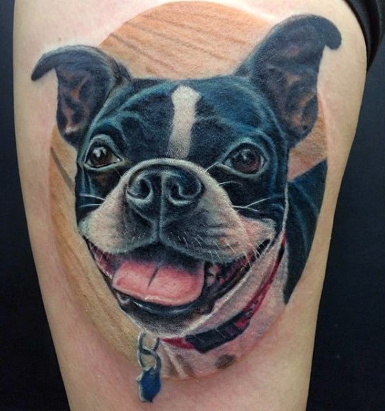 Realistic 3d Dog Tattoo On Man