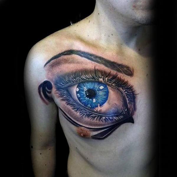 Realistic 3d Eye Of Horus Mens Watercolor Chest Tattoo