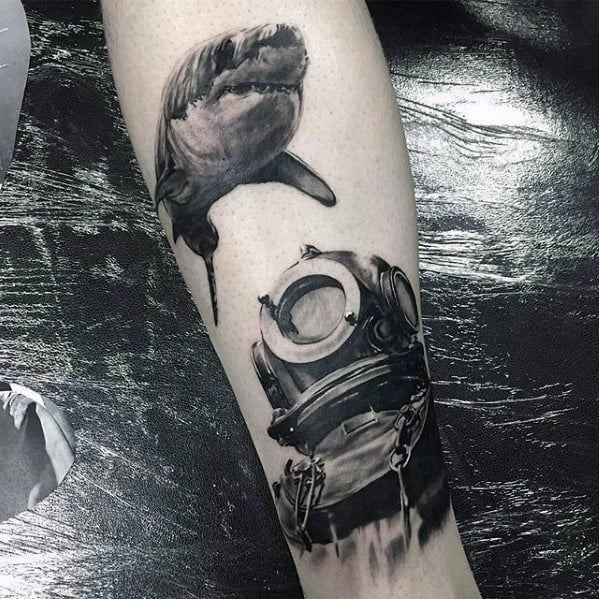 Realistic 3d Forearm Cool Diving Helmet Tattoo Design Ideas For Male